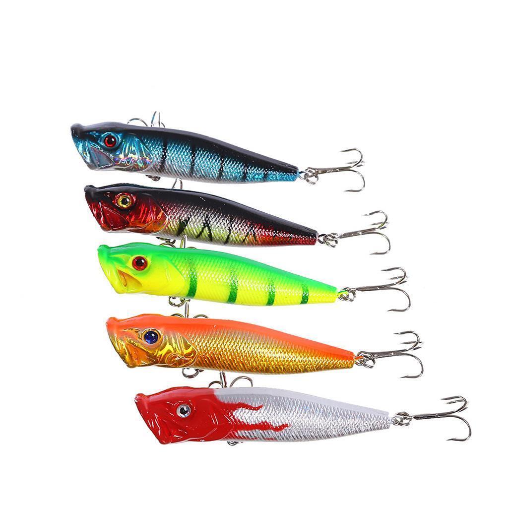 5pcs 9.5cm Fishing Topwater Floating Popper Poper Lure Hooks Bait Crankbait
