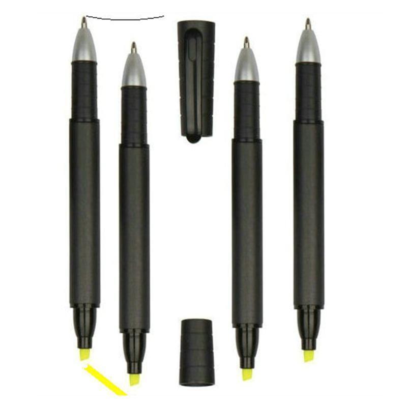 Cute 2-in-1 Marker Pen Fluorescent Yellow Chisel-tip Black Gel Pen Bullet Nib