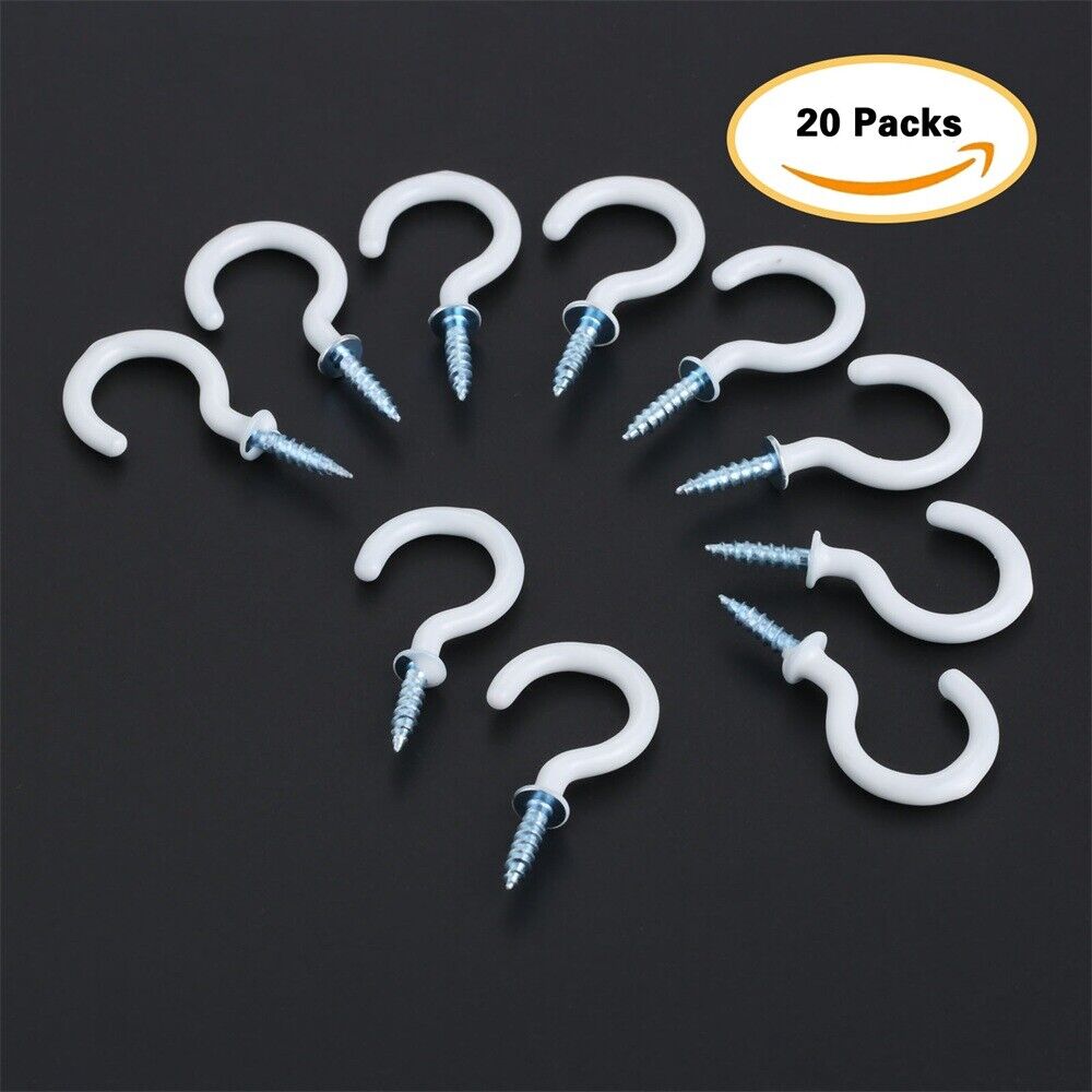 20Pcs 1.54" Strong Sharp White Vinyl Coated Ceiling Hooks Space-saving Household