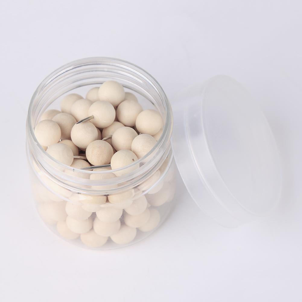 Wooden Thumbtack Drawing Push Pins Wood Head Positioning Nail (100pcs Round