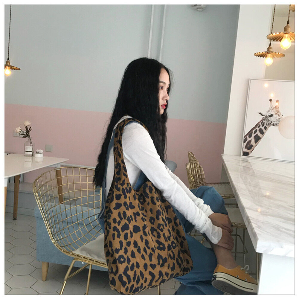 Women Casual Large Leopard Print Single Shoulder Bag Shopping Bag Tote Handbags
