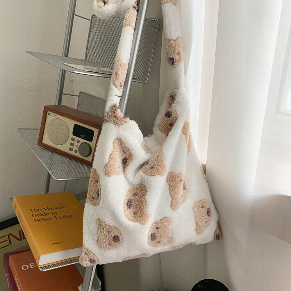 Autumn Plush Shoulder Handbag Women Bear Big Capacity Messenger Bag (B)