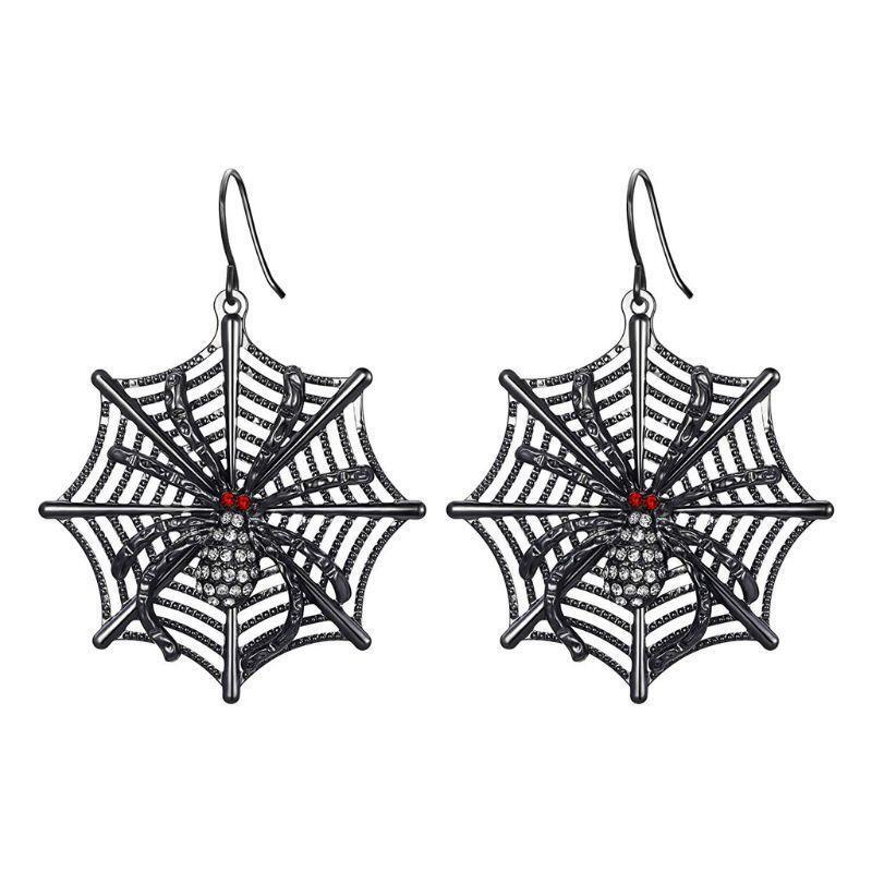 Punk Black Spider Web Drop Earrings Halloween Party Accessories Jewelry  Women