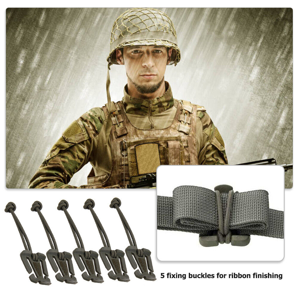 5pcs Molle Backpack Carabiner Elastic Rope Webbing Fix Buckle (Army Green)