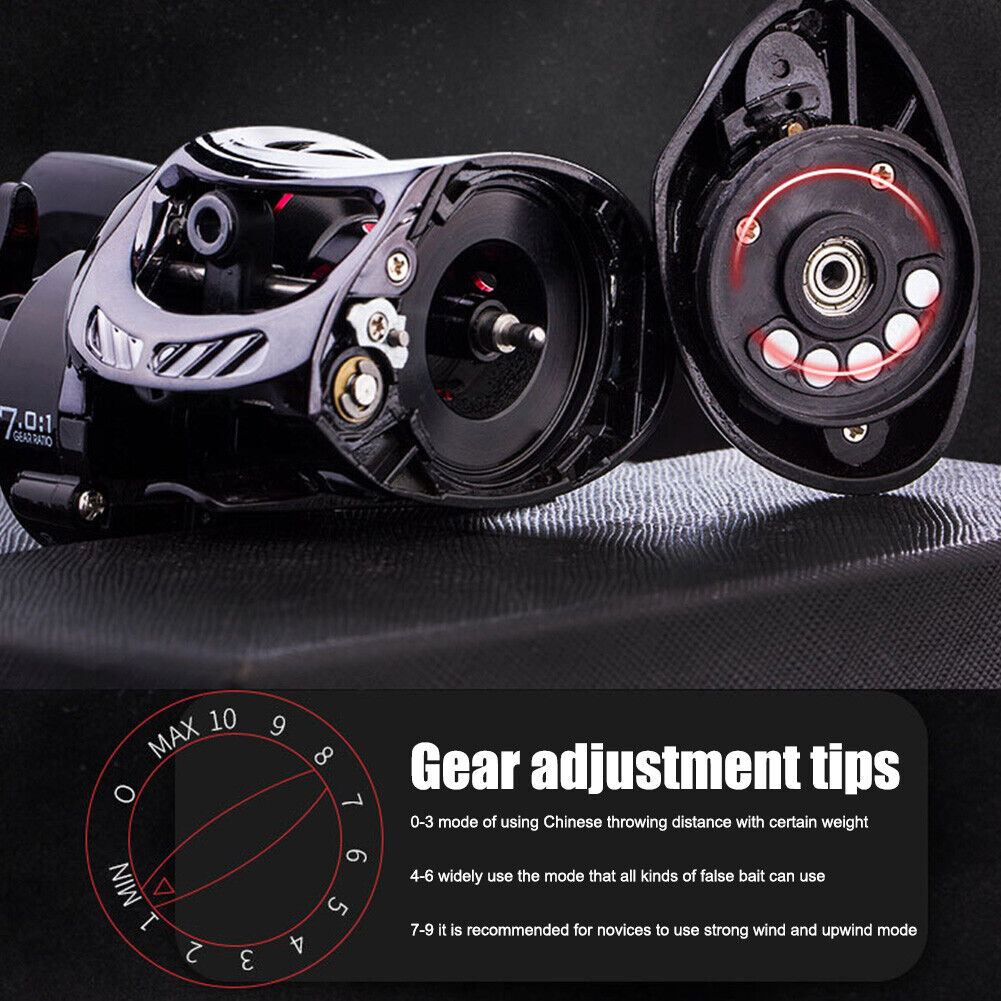 Baitcasting Fishing Reel 8kg Max Drag 7.0/1 Magnetic Brake Reel (Left)
