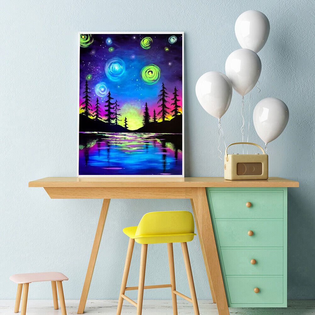 5D DIY Pine Night View Full Round Drill Diamond Painting Kit Mosaic Craft