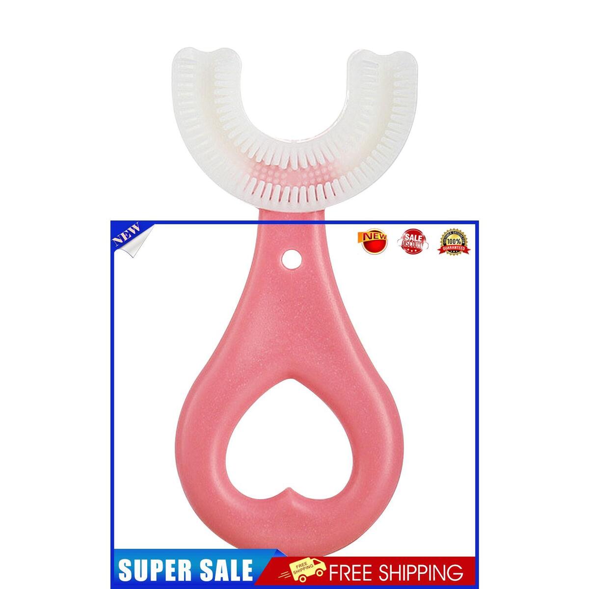 Kids U-Shaped Toothbrush Manual Training Silicone Tooth Brush (Pink Heart)