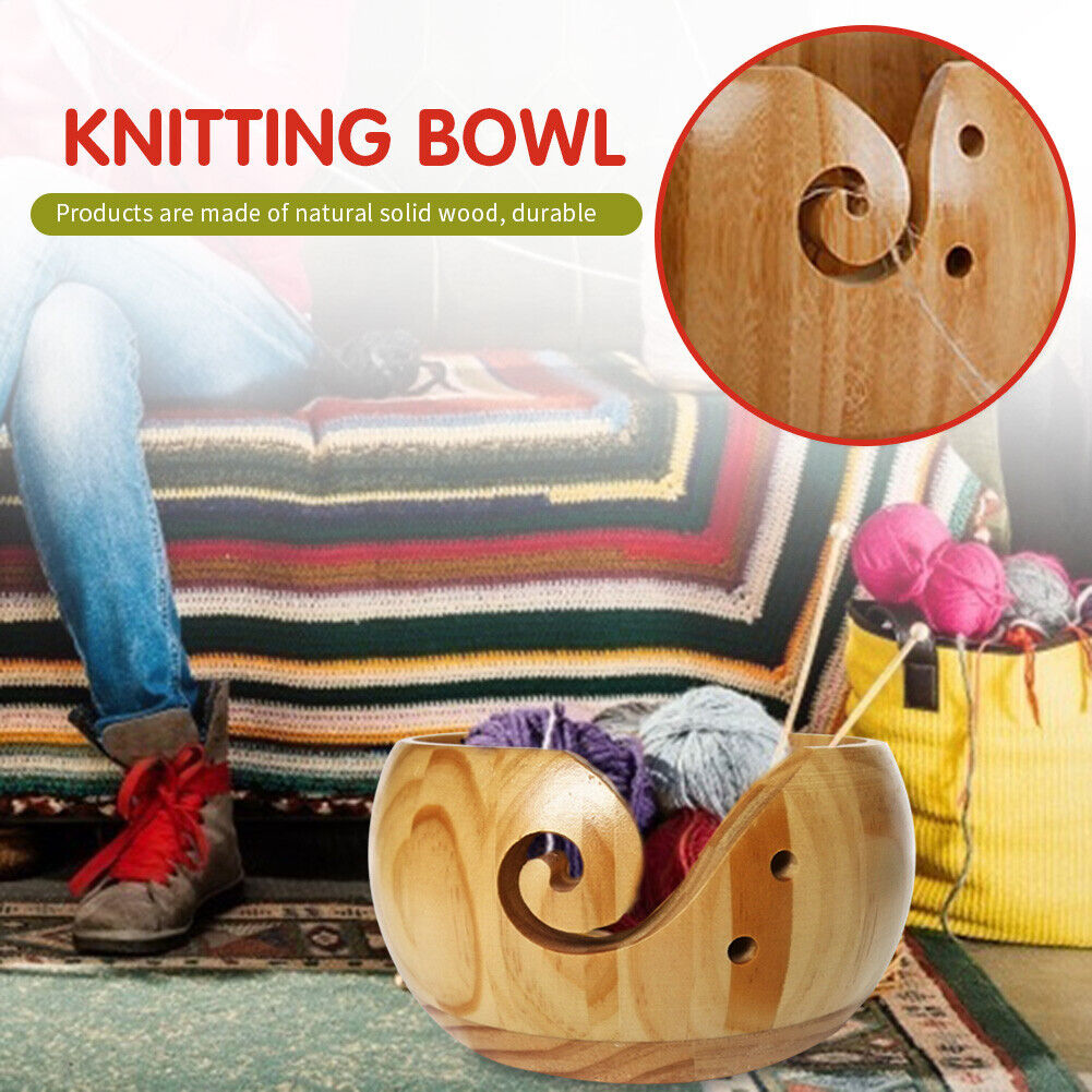 Wooden Yarn Bowl Handmade Knitting Wool Storage Crocheted Organizer (A)