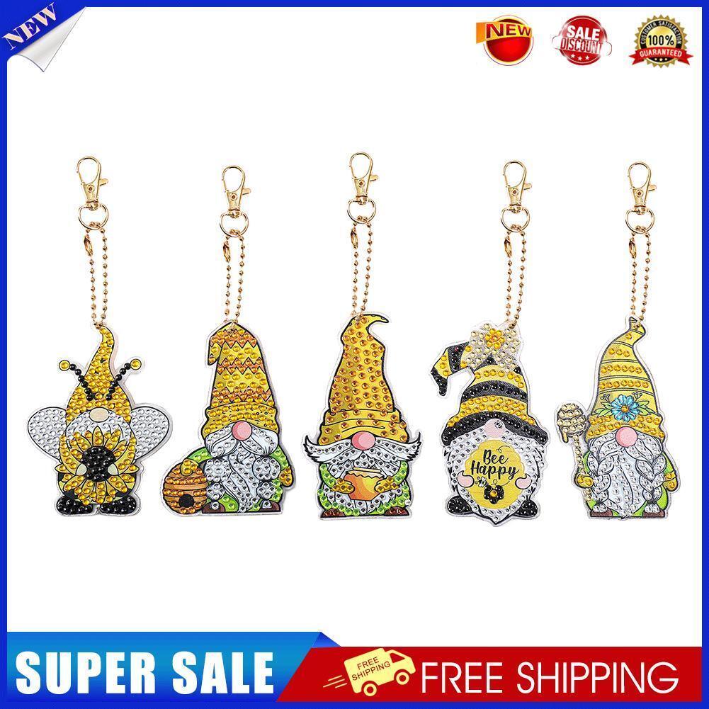5pcs Mosaic Diamond Painting Keychain 5D DIY Rhinestone Keyring Kit (AA958)