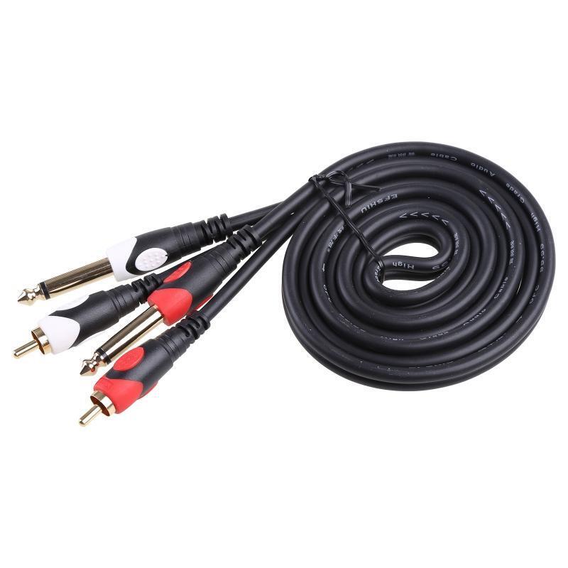 Dual Male Mono 6.35mm to Dual RCA Male Mono Splitter Y Cable Insert Cable 1.5M
