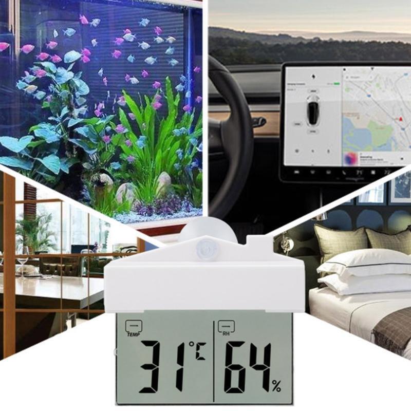 LCD Digital Display Thermometer Humidity Meter  Suction Cup Hanging Design