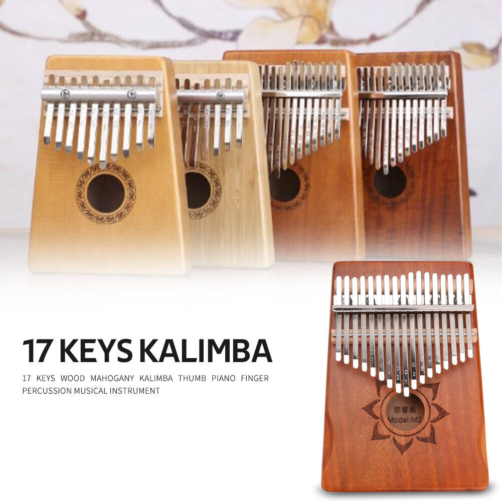 17 Keys Wood Mahogany Kalimba Finger Thumb Piano with Tuner Storage Bag