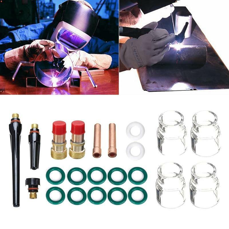 23Pcs Kit TIG Welding Torch 1.0/1.6/2.4/3.2mm Collet Stubby Gas Lens #10 Pyrex