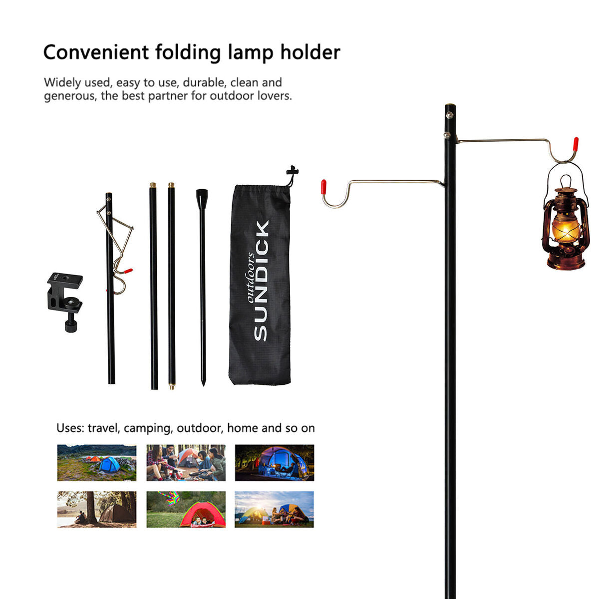 Folding Lantern Post Pole - Collapsible Hanging Light Stand Holder Hook