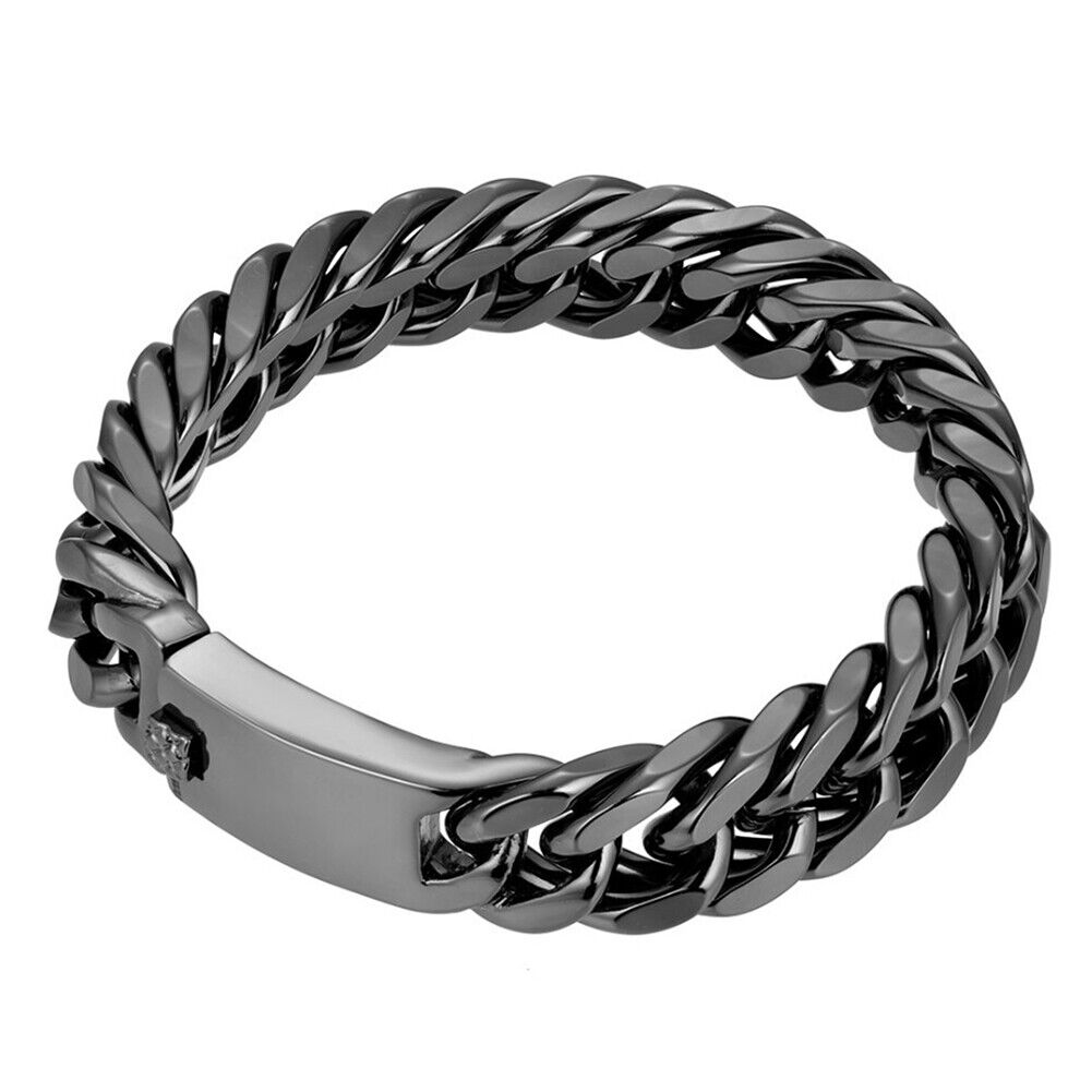 Fashion Chain Bracelet Punk Men Circle Bangles Streetwear Jewelry (Black)