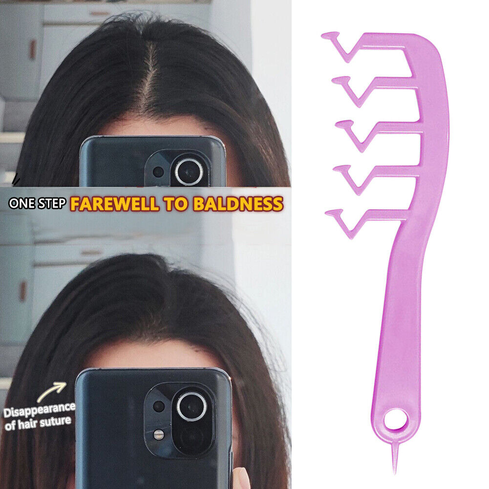Z Shape Hair Slit Comb Curly Bangs Styling Puff Hair Brush Beauty (Purple)