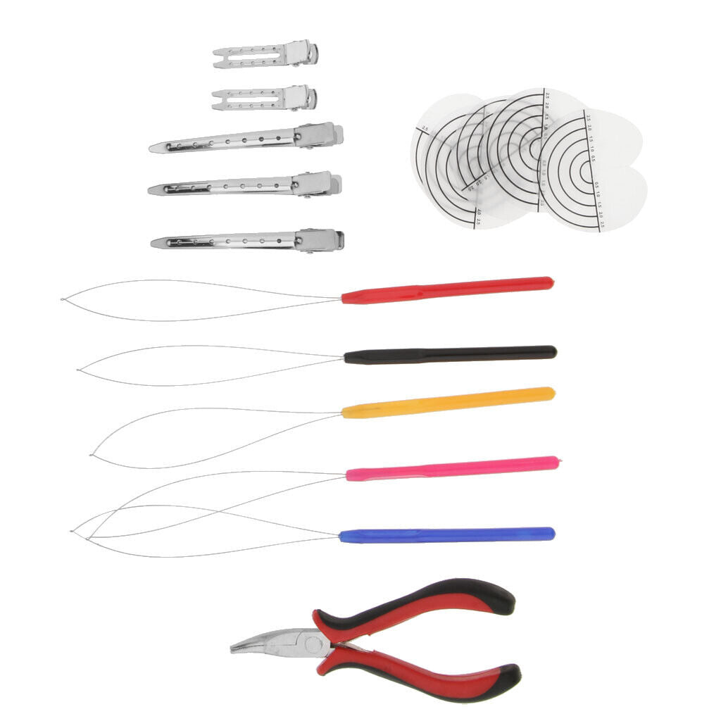 Hair Extension Feather Pliers Pulling Tool Hook Clip with Heat Shield Kit