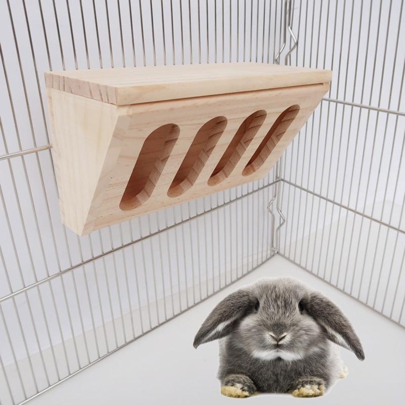 Rabbits Hay Food Case with Lid Wooden Grass Basket for Bunny Hamsters Guinea Pig