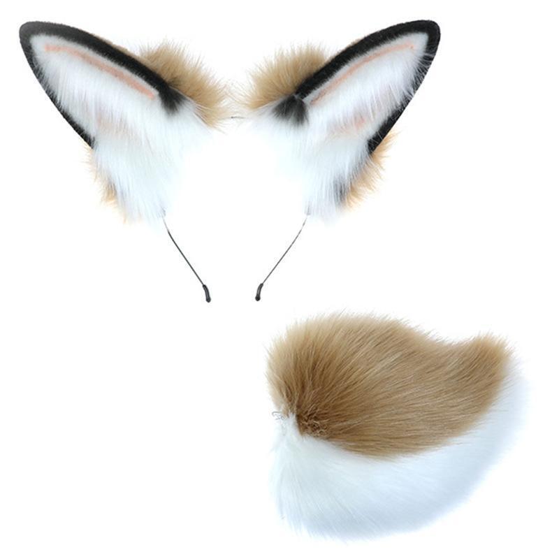 Rabbit Ears Headband Simulation Animal Tail Headdress Set for Masquerade Ball