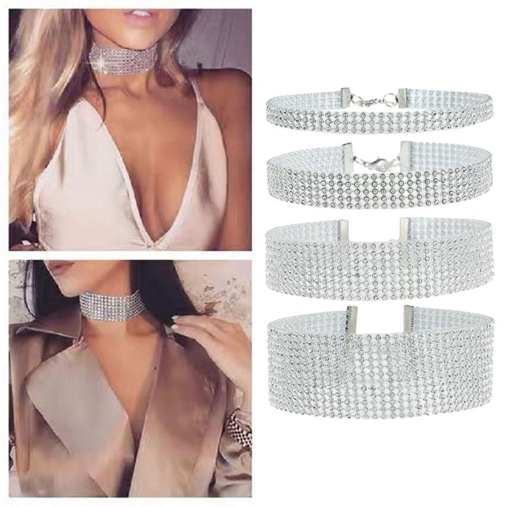 4Pcs Choker Collar Necklace  Rhinestones Shiny for Statement Men
