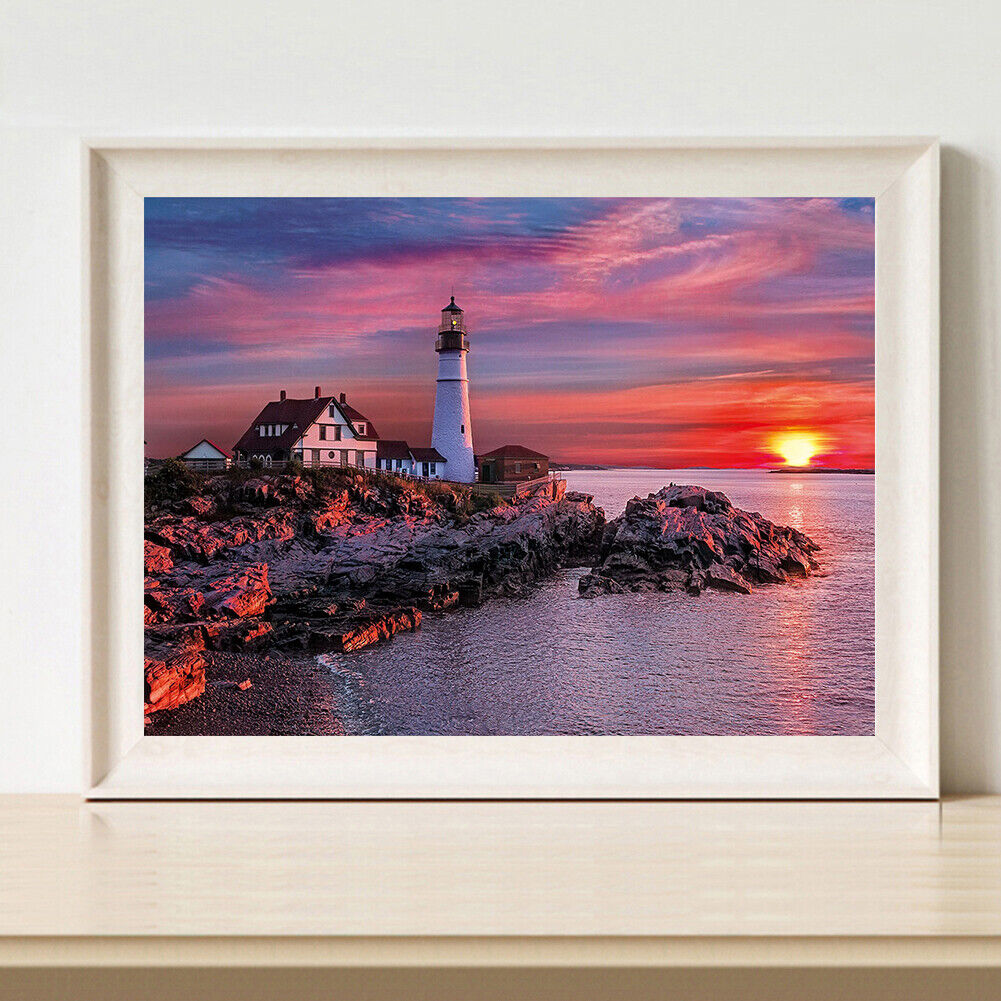 Seaside Lighthouse Frameless Oil Paint by Numbers Kit Handpainted Picture