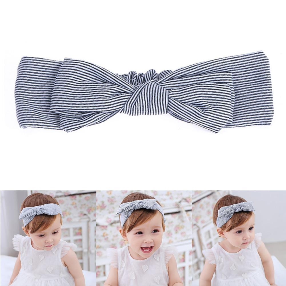 Korean Stripe Bow Knot Baby Hair Band Infant Elastic Headband(Sky Blue)