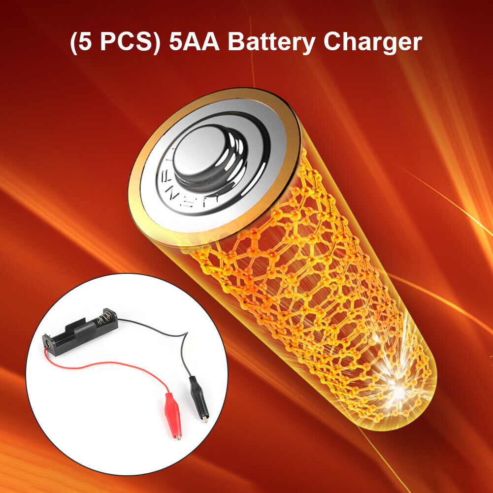 5pcs Power Battery Holder Case 1 Slot AA Batteries Box with Alligator Clip