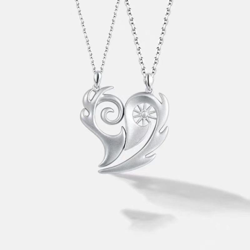 2Pcs/set Lovers Heart Pendant Couple Necklace Strong Magnetic Stitching Necklace
