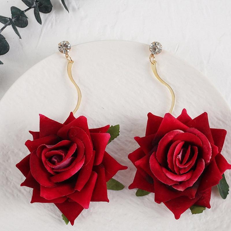 Exaggerated Simulated Handmade Rose Flower Earring Dangling Earring for Girl