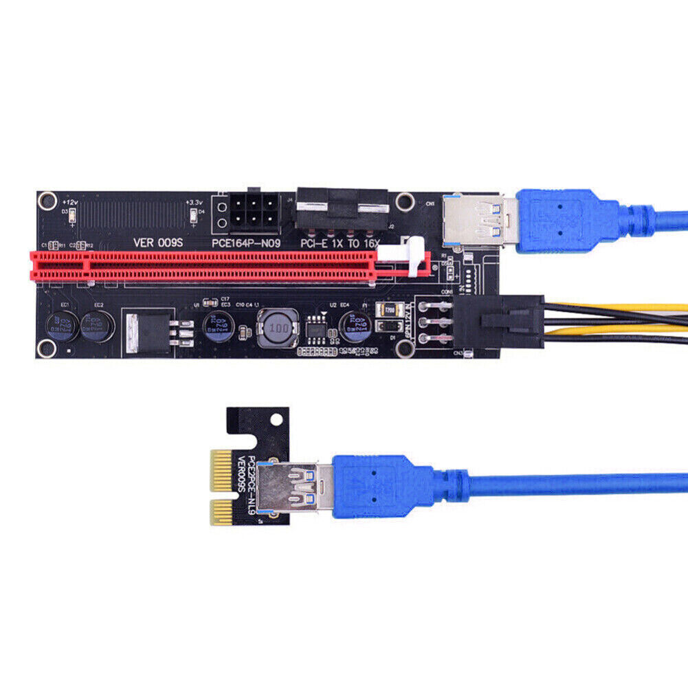 PCI-E Riser Card PCI Express 1X to 16X Extender Adapter 4Pin 6Pin Power