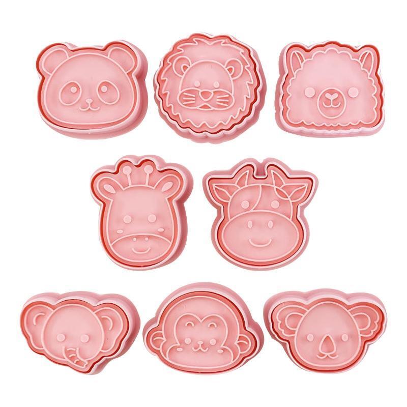 8 Pcs Lion Panda Shape Cookie Cutters and Stamper Cartoon Bakeware Tools