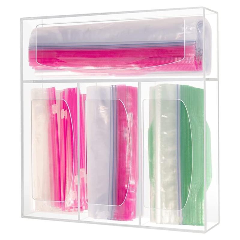 Acrylic Ziplock Bag Storage Box Dispenser Food Storage Bag Case Organizer