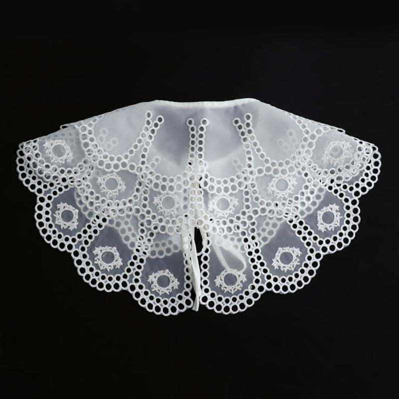 Women Double Layer Petal Lace False Collar Shawl Hollow Out Embroidery Poncho