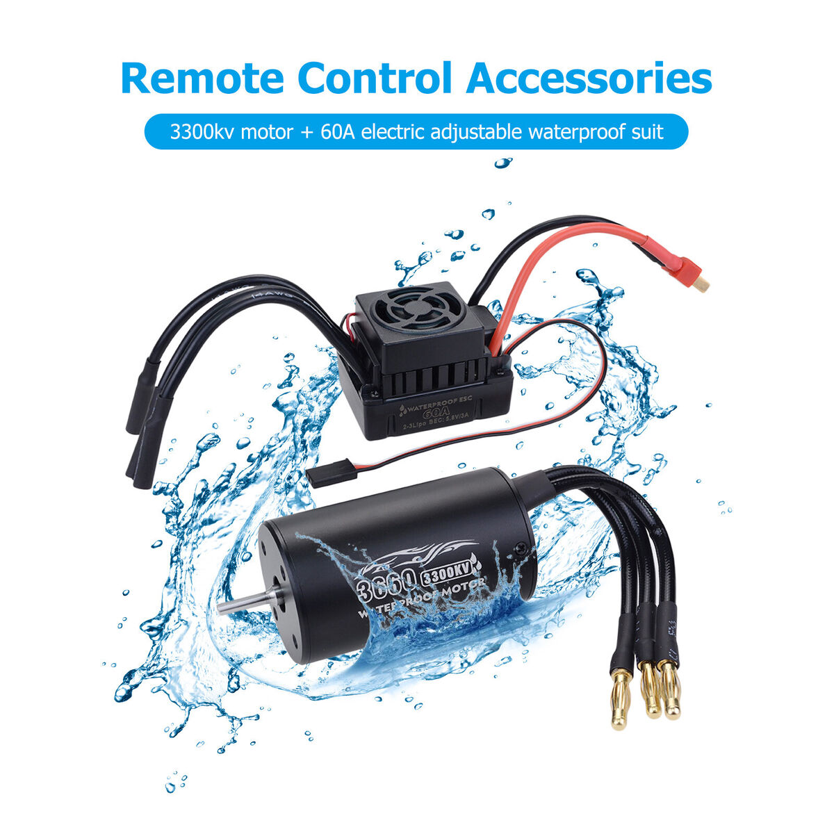 3660 4T 3300KV Waterproof Motor Brushless ESC Combo for 1/10 RC Cars Black