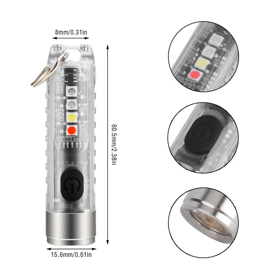1x 300mAh 6.05×1.56cm Mini LED Waterproof Flashlight 10 Light Mode Keychain Ring