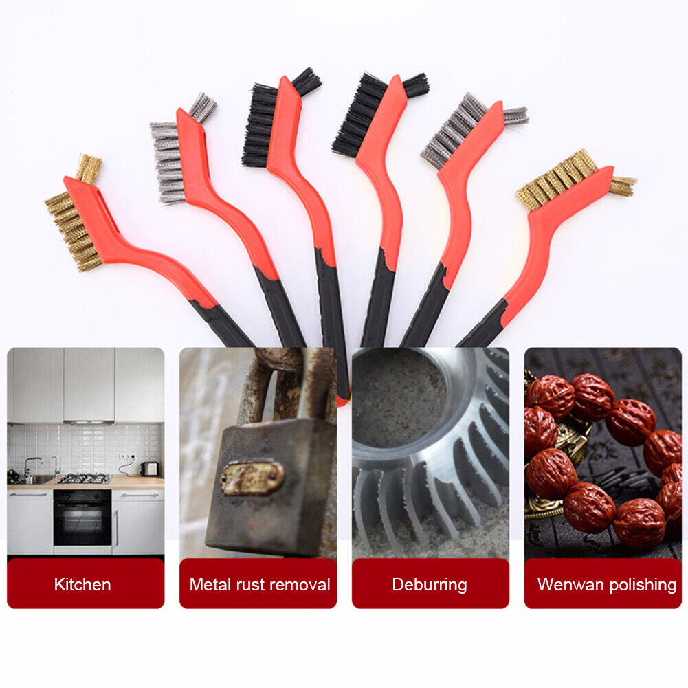 3pcs Wire Brush 7 inch Mini Micro Rust Paint Remover Scrubbing Brushes Red