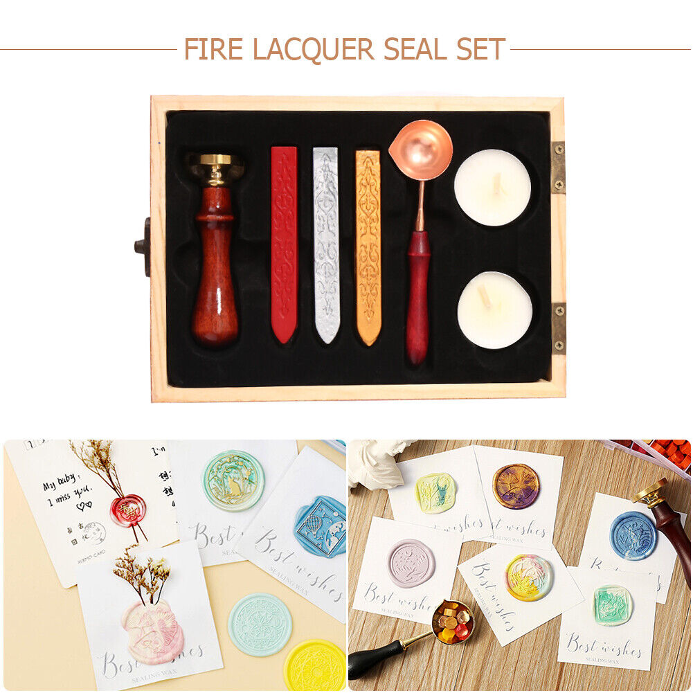 Fire Paint Seal Set Sealing Wax Stamp DIY Stamps Cards Craft with Ribbons
