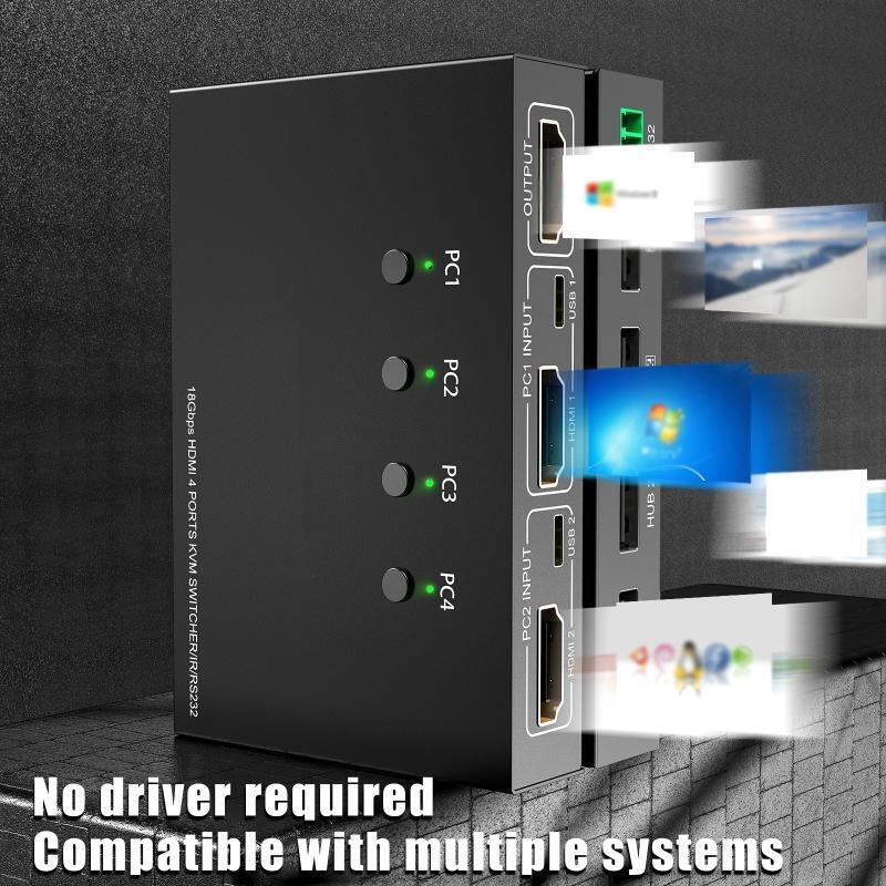 4 In 1 Out KVM Switch 4 Port Support Wireless Keyboard and Mouse,PC,Printer,