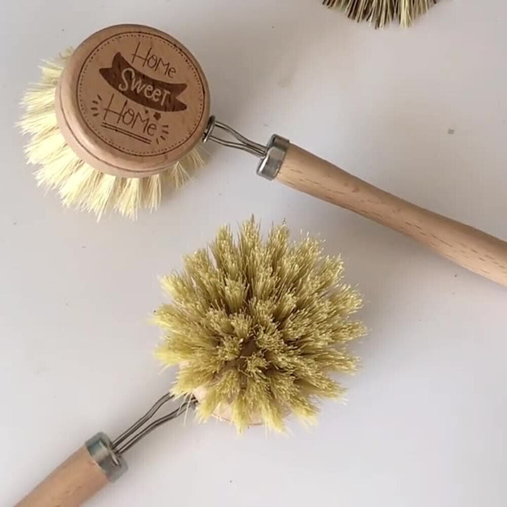 Wooden Long Handle Pan Pot Brush Dish Plate Washing Cleaning Scrubber (A)