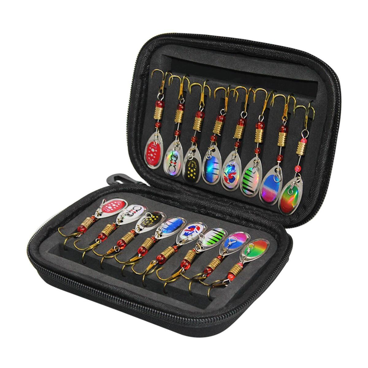 Set of 16 Fishing Lures Spinner Baits with Carry Bag for Bass Trout Salmon
