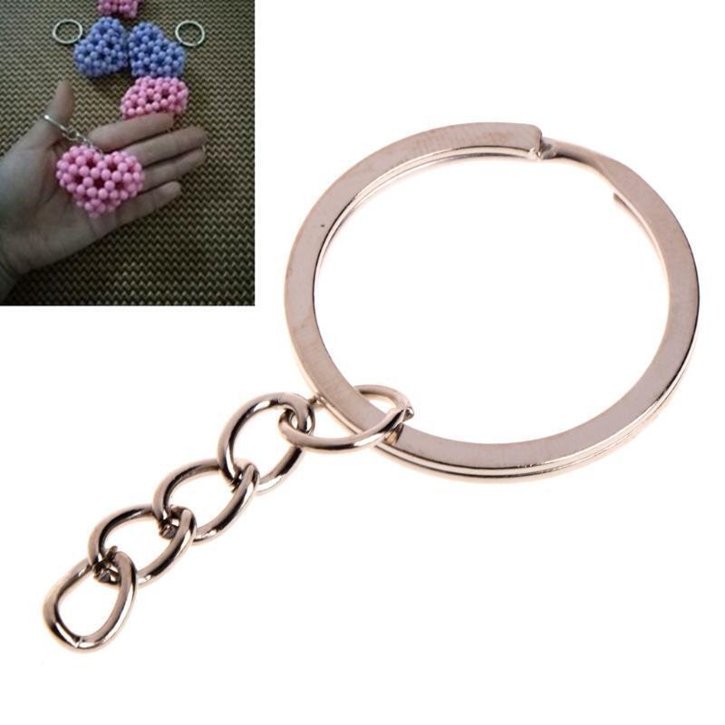 50x Split Key Ring with Chain Stainless Steel Keychain Portable Brief Hoop Gift