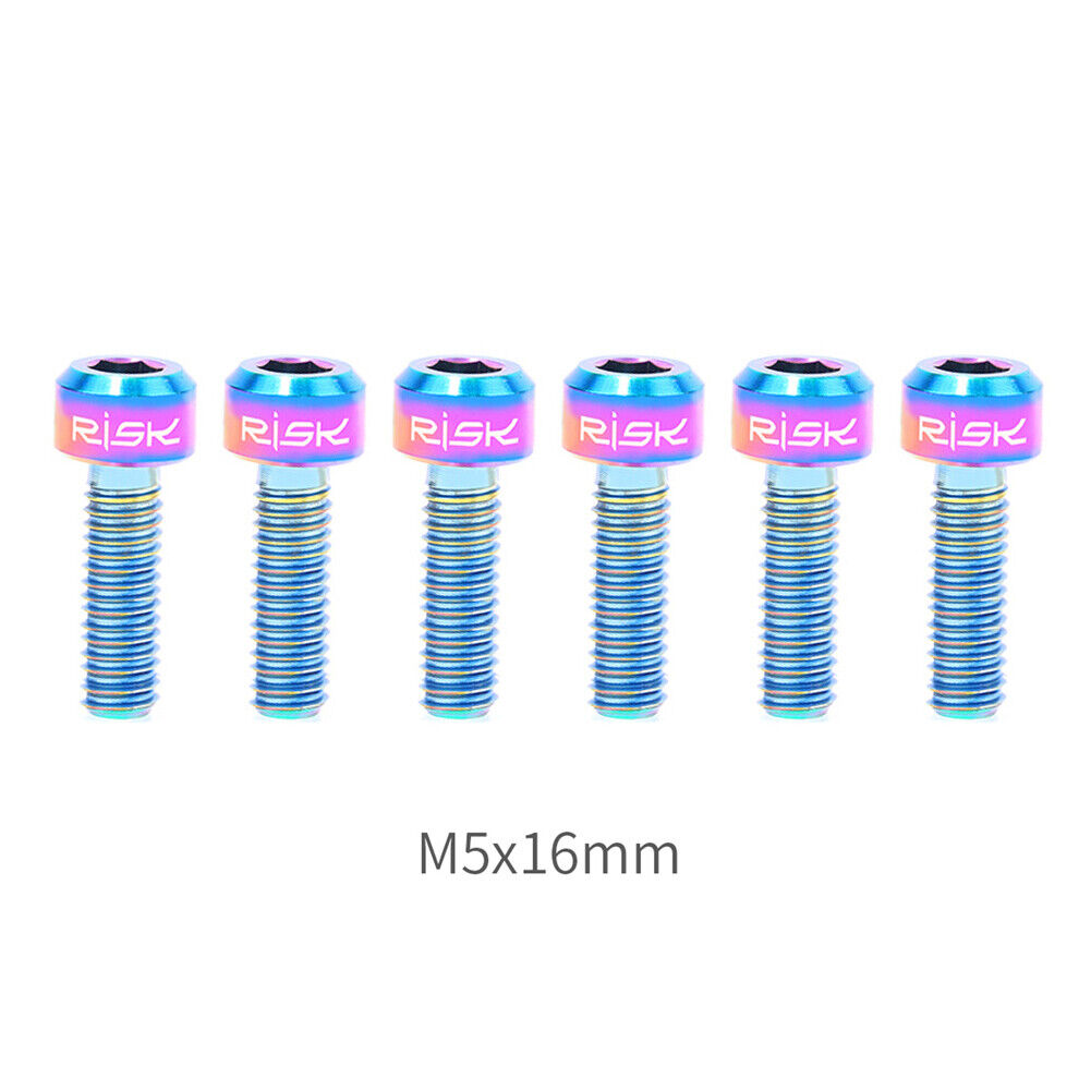 RISK 6pcs Titanium Stem Screws Bicycle MTB Handlebar Lock Bolts (M5X16mm)