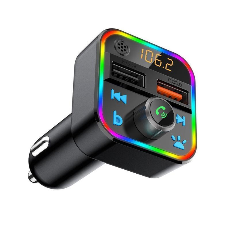 Bluetooth-compatible 5.0 FM Transmitter Car Kit QC3.0 Quick Charge RGB Light
