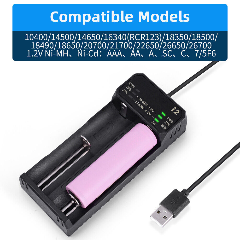 Essager 2 Slot Rechargeable Battery Charger for 18650 Lithium Ni-MH (i2)