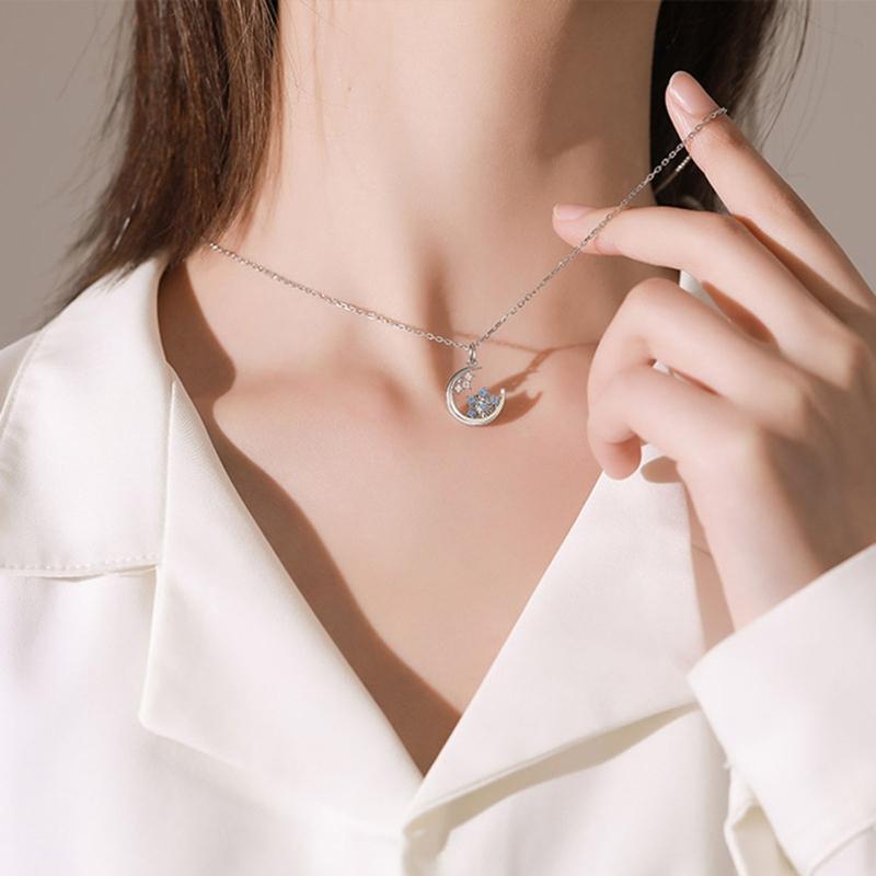 Fashion Moon Stars Charm Necklace Snowflake Delicate Clavicle Crystal Rhinestone