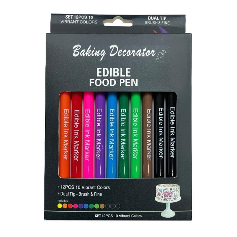 12 Pieces Set Edible Baking Pigment Pen Fondant Biscuit Cake Material Food Pens