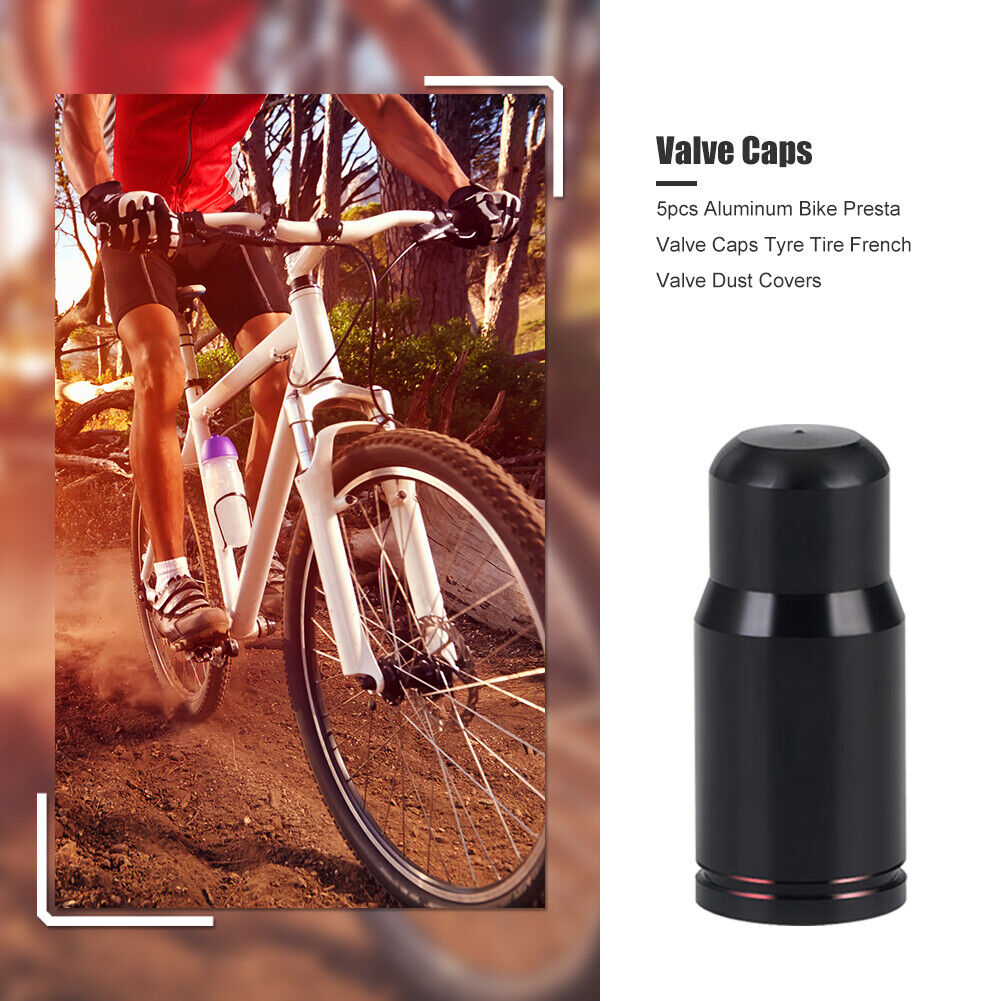 5pcs Aluminum Bike Presta Valve Caps Tire French Valve Dust Covers (Black)
