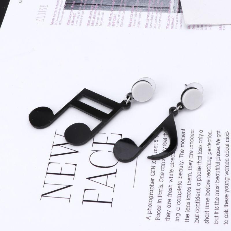 Black Musical Note Women Girls Asymmetric Acrylic Drop Earrings Fashion Jewelry