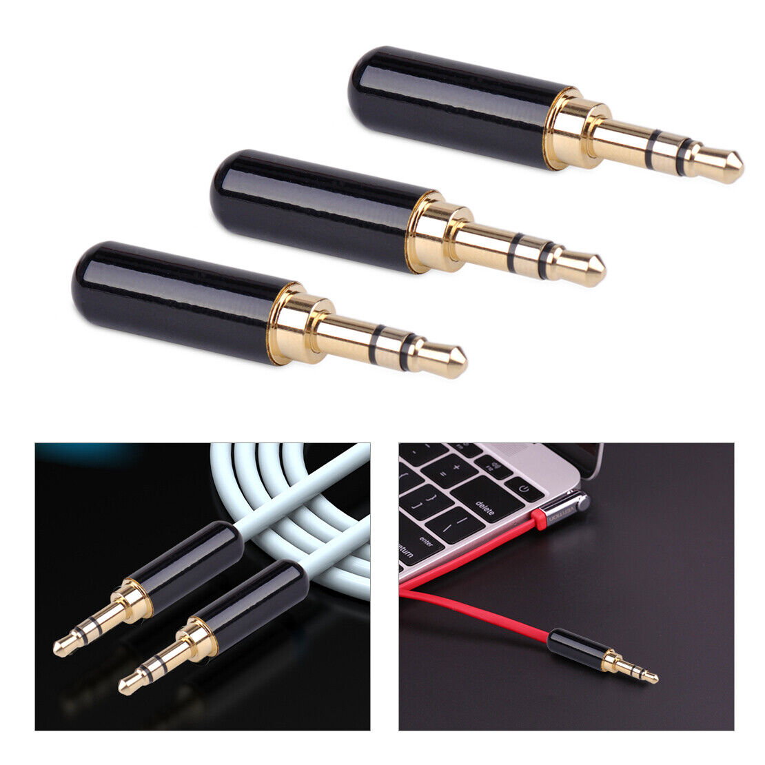 3 Set 3.5mm 3 Pole Stereo Male Repair Headphone Jack Plug Audio Soldering Li