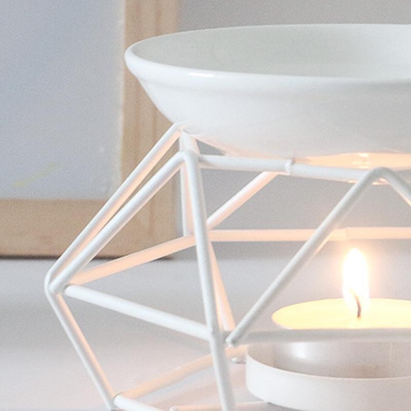 Metal Aromatic Oil Burner Ceramic Essential Oil Candle Holder Wax Melter Lamp